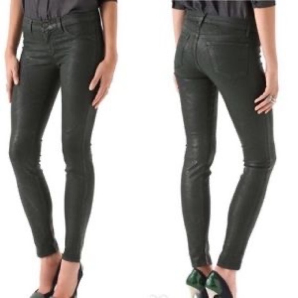 J. Brand Forest Green Wax Coated Faux Leather Skinny Jeans